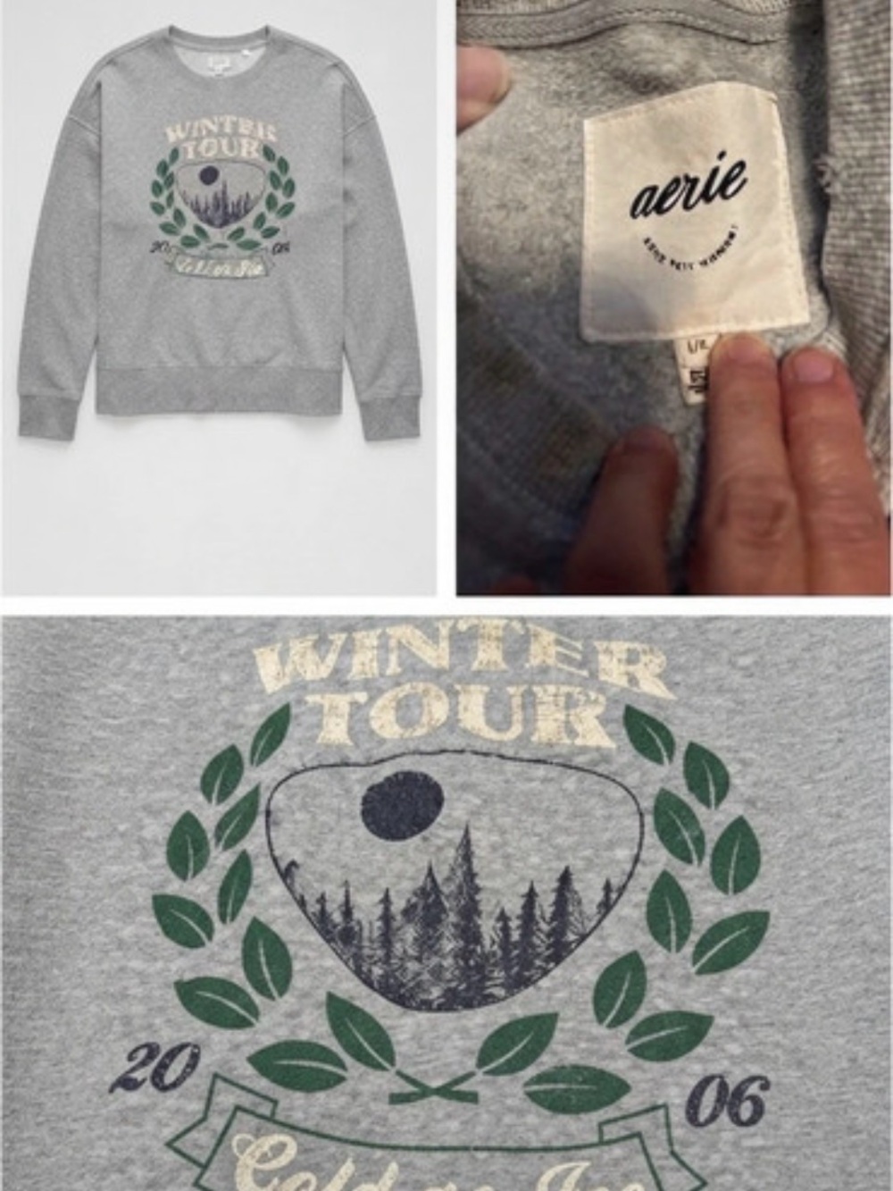aerie Gray Crewneck Sweatshirt with Green & Navy Graphic